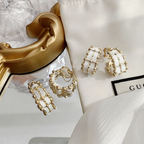 White Woven Gold Hoops
