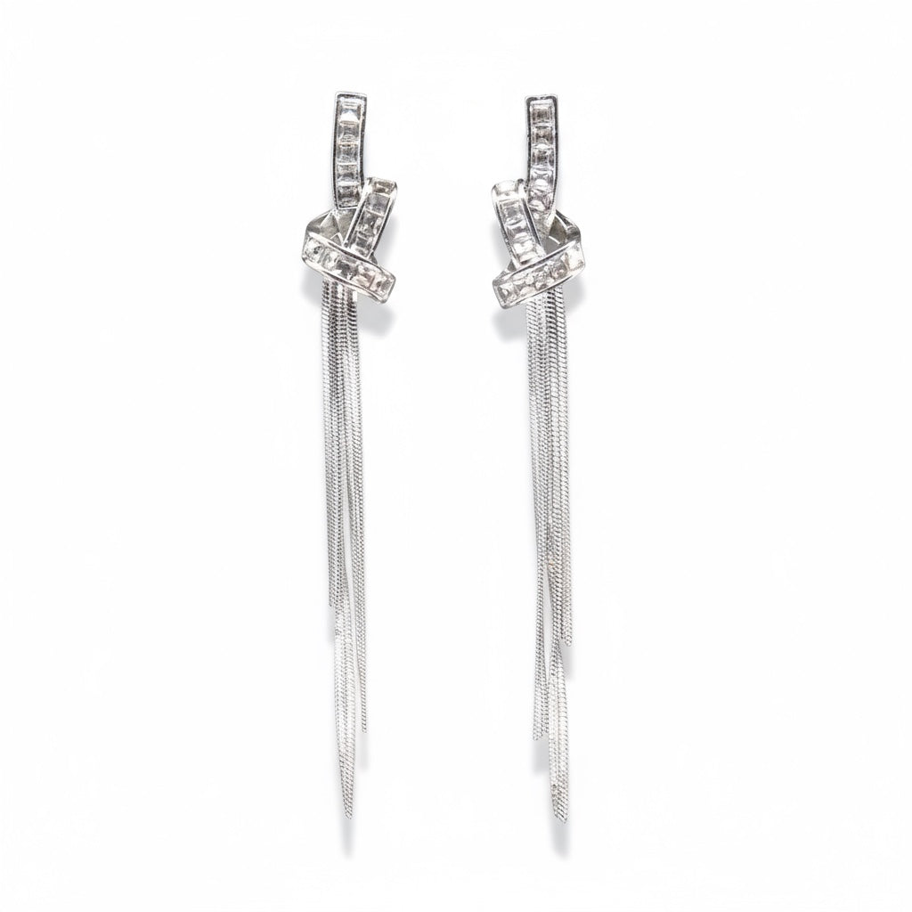 Pair of silver earrings with chain drops