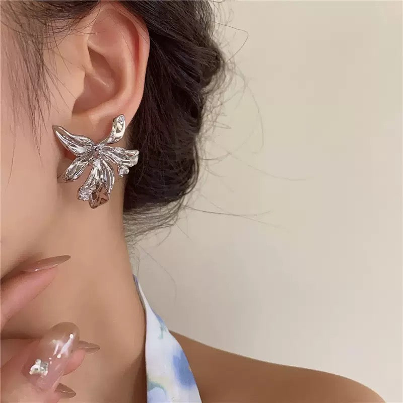 Silver Orchid Earrings