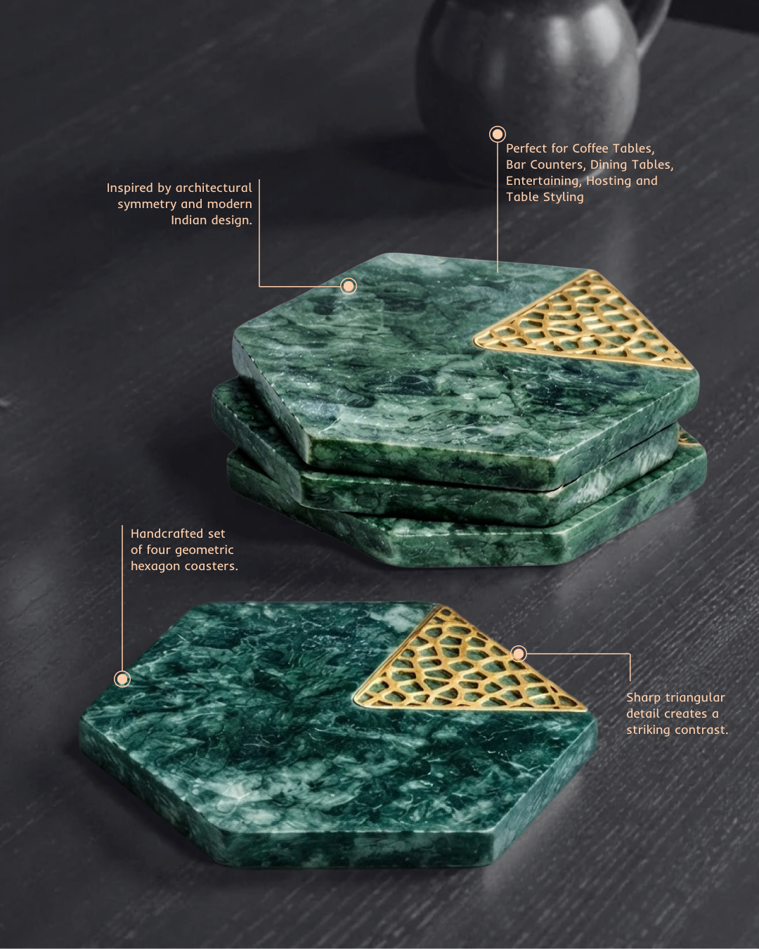 Hexagon Inlay Coasters | Set of 4