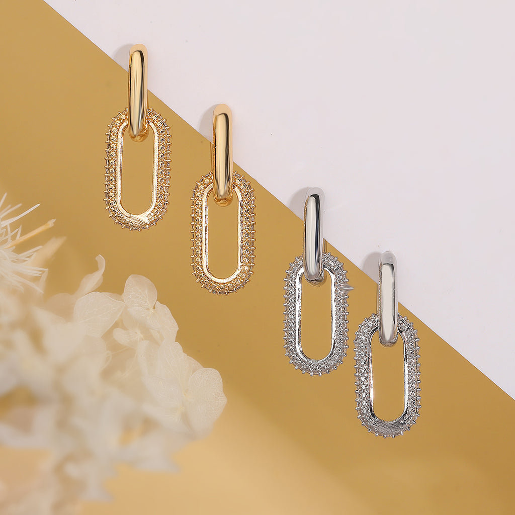 Rhinestone Link Plated Earrings