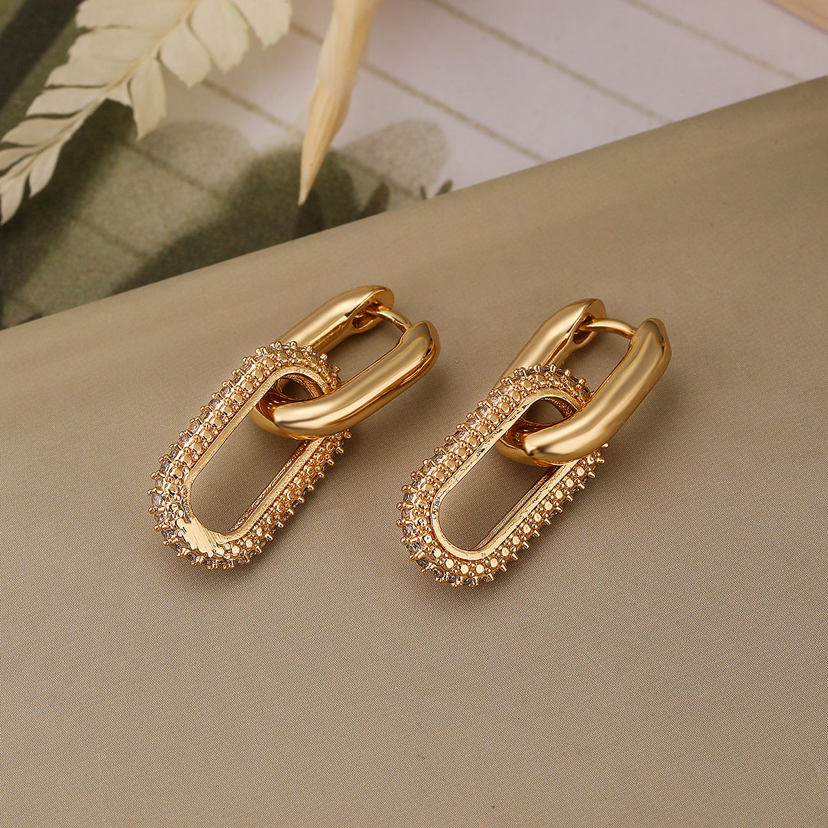 Rhinestone Link Plated Earrings