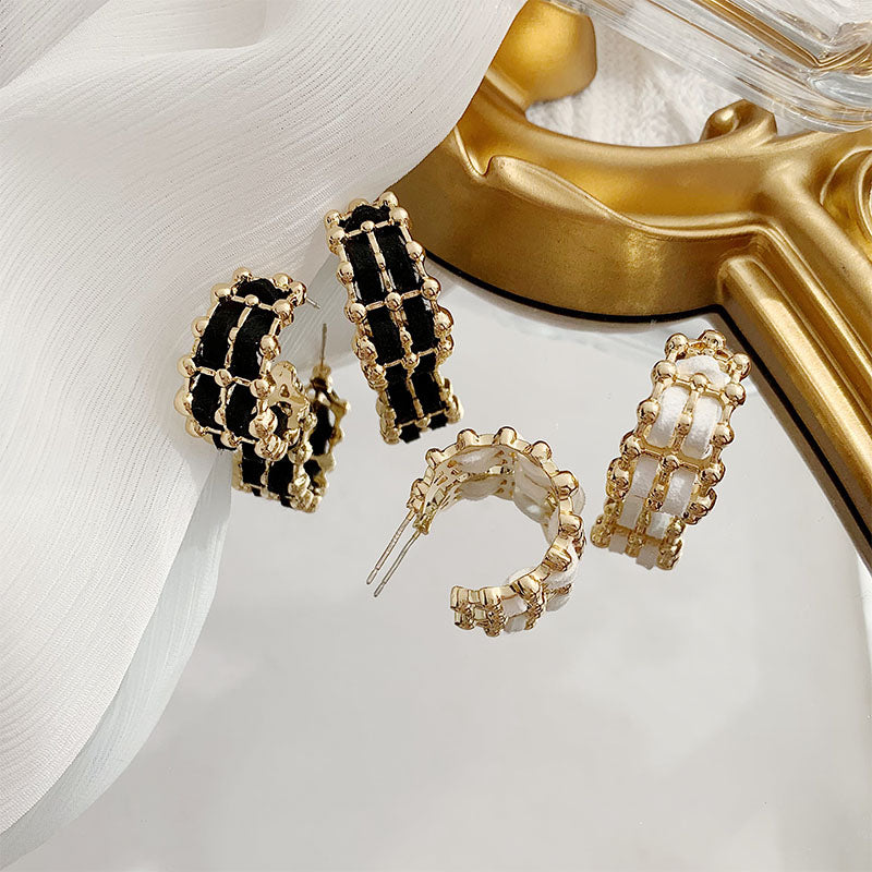 White Woven Gold Hoops