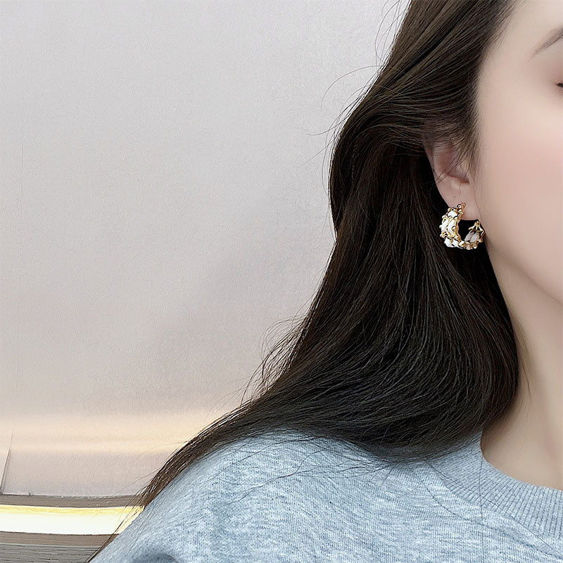 White Woven Gold Hoops