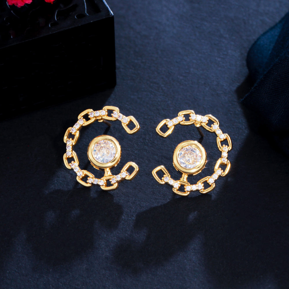 Linked Zircon Gold Plated Earrings