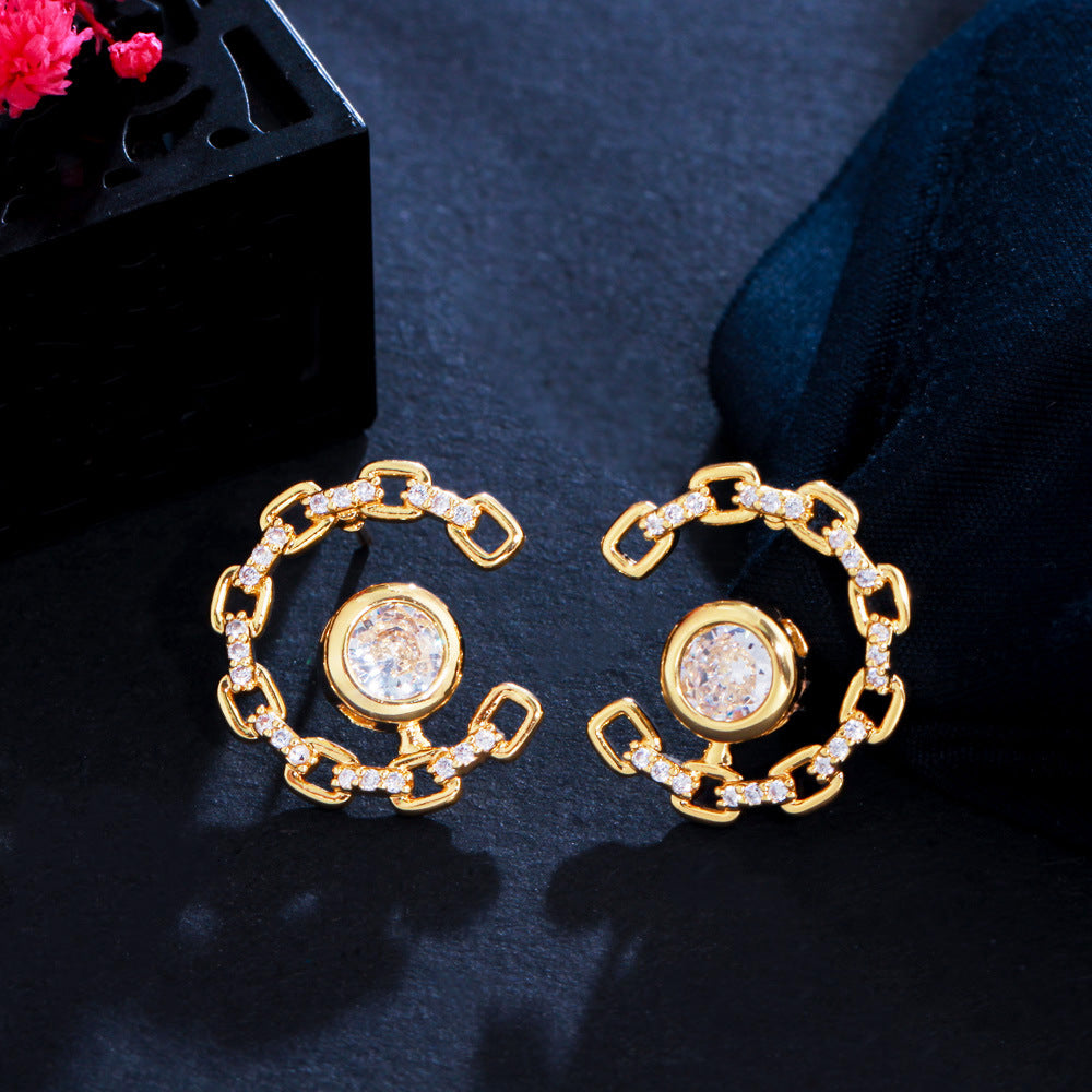Linked Zircon Gold Plated Earrings