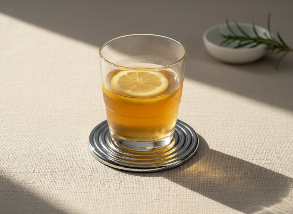 Glass on a coaster