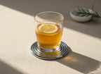 Glass on a coaster
