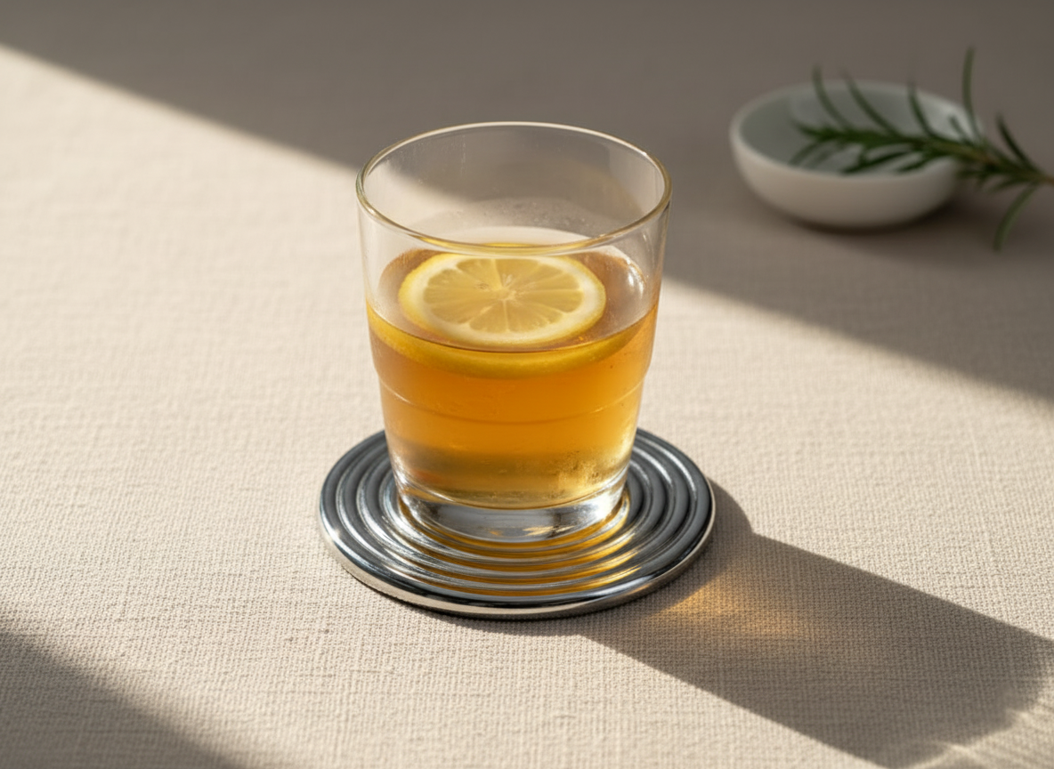 Glass on a coaster