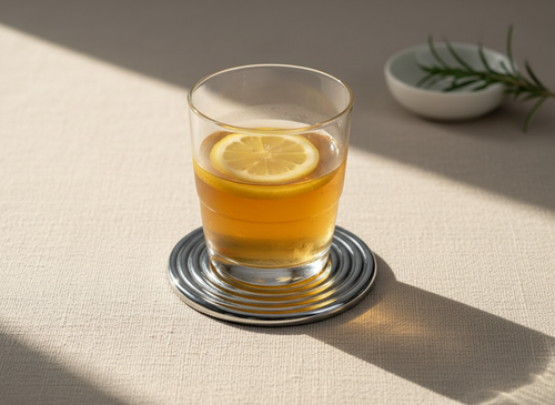 Glass on a coaster