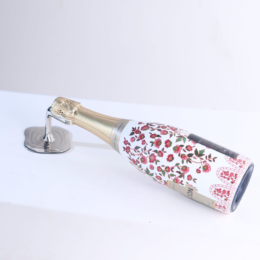 Champagne bottle on a wine holder