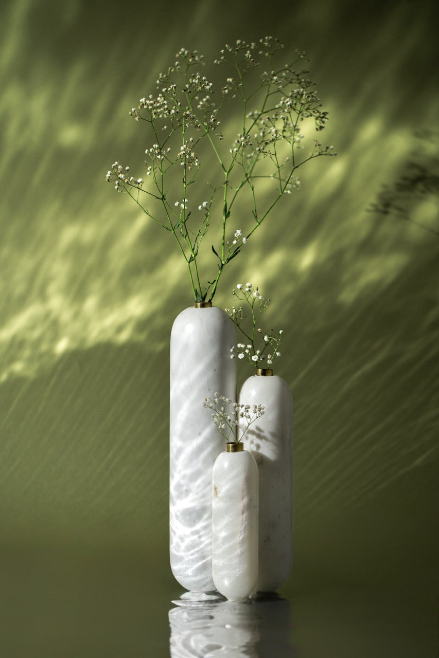 Marble vase styled with Baby Breath
