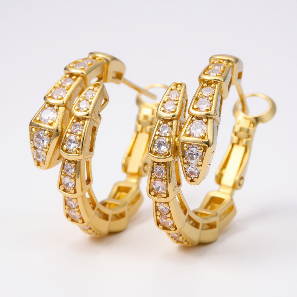 Snake Gold Plated Zircon Earrings