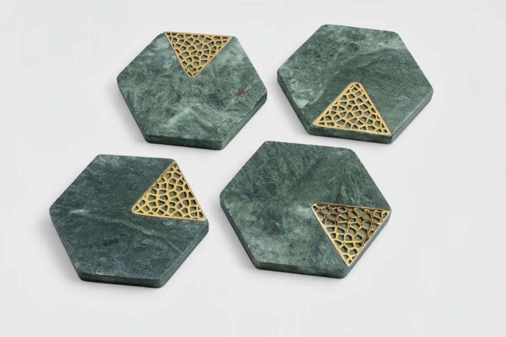 Hexagon Inlay Coasters | Set of 4
